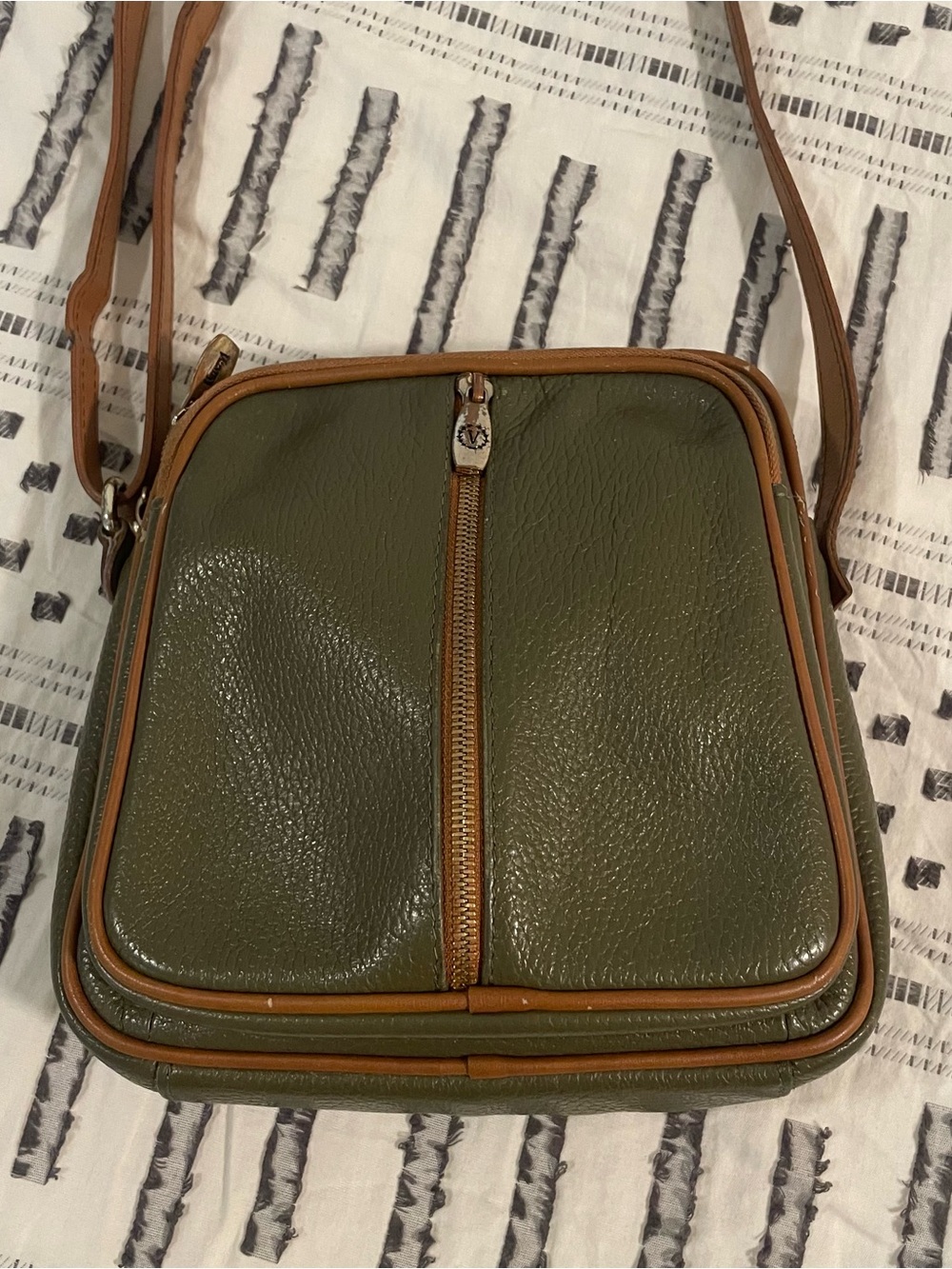 Genuine Leather Olive Green Vintage Valentina Crossbody Bag